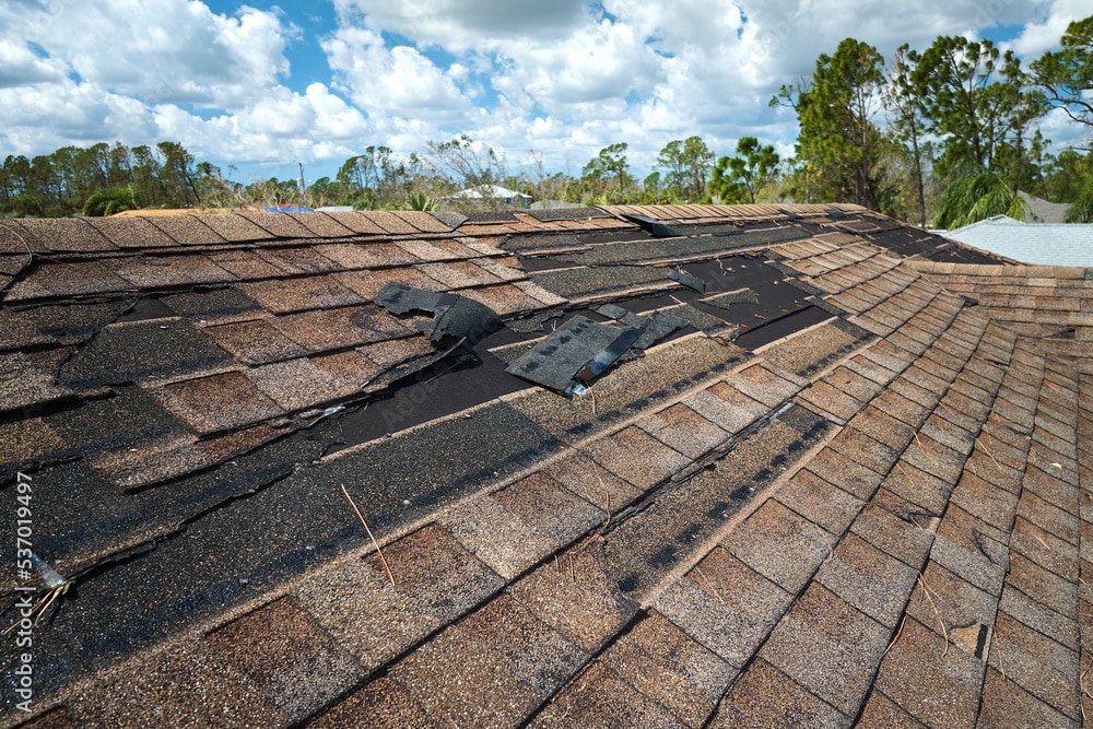 Damaged roof from wind